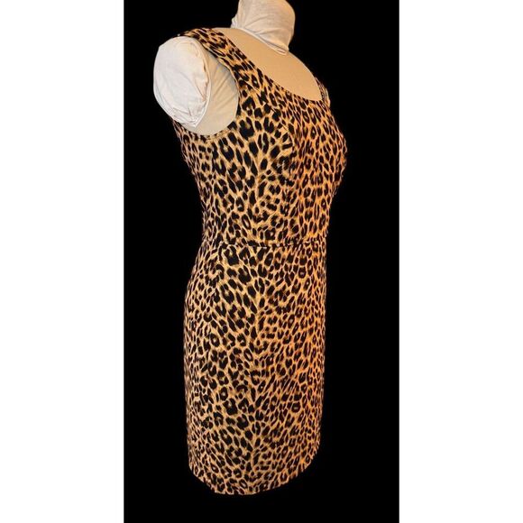 Leslie Stuart Leopard Print Dress Sz. 10 Lined Back Zip Career Party - Picture 4 of 10